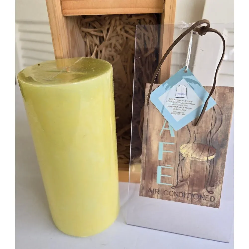 Pillar Candle New in Crate Gift Box 60% Palm Oil 40% Parafin Wax Vintage 2004
